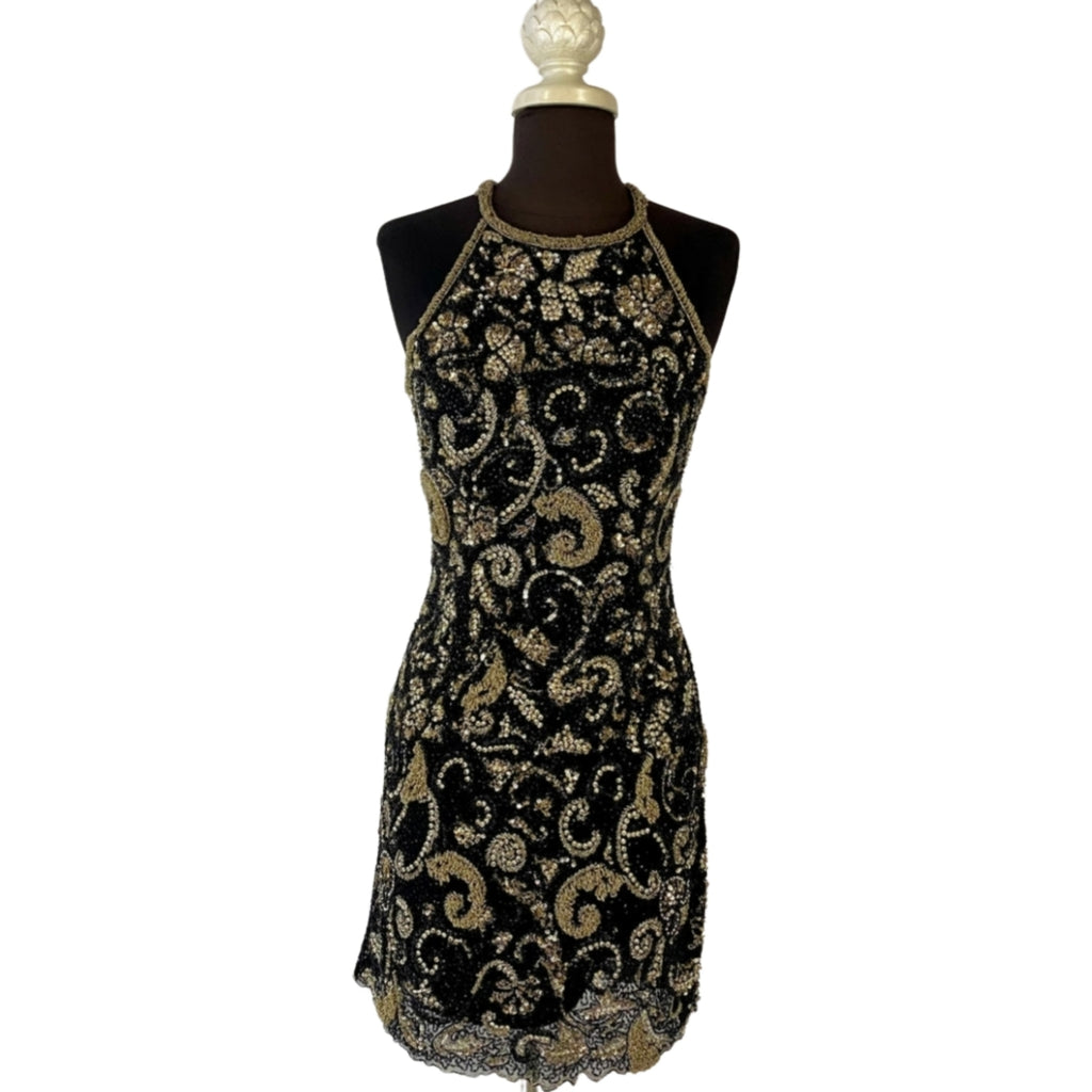 SHERRI HILL Style #53171 Black/Gold High Neckline Open Back Beaded Coc Style Exchange Boutique PGH SHERRI HILL Style #53171 Black/Gold High Neckline Open Back Beaded Coc Style Exchange Boutique PGH