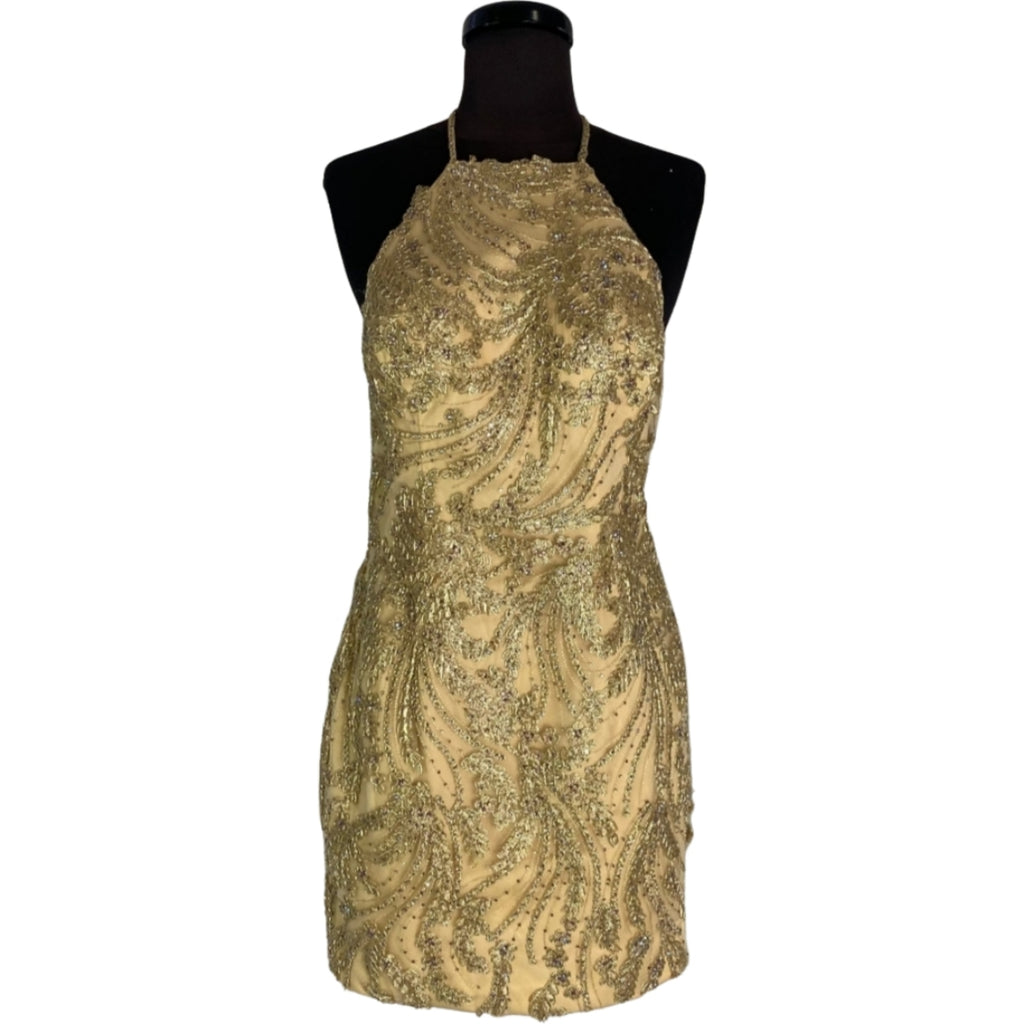 MORI LEE Short Dress Gold Size 0/2