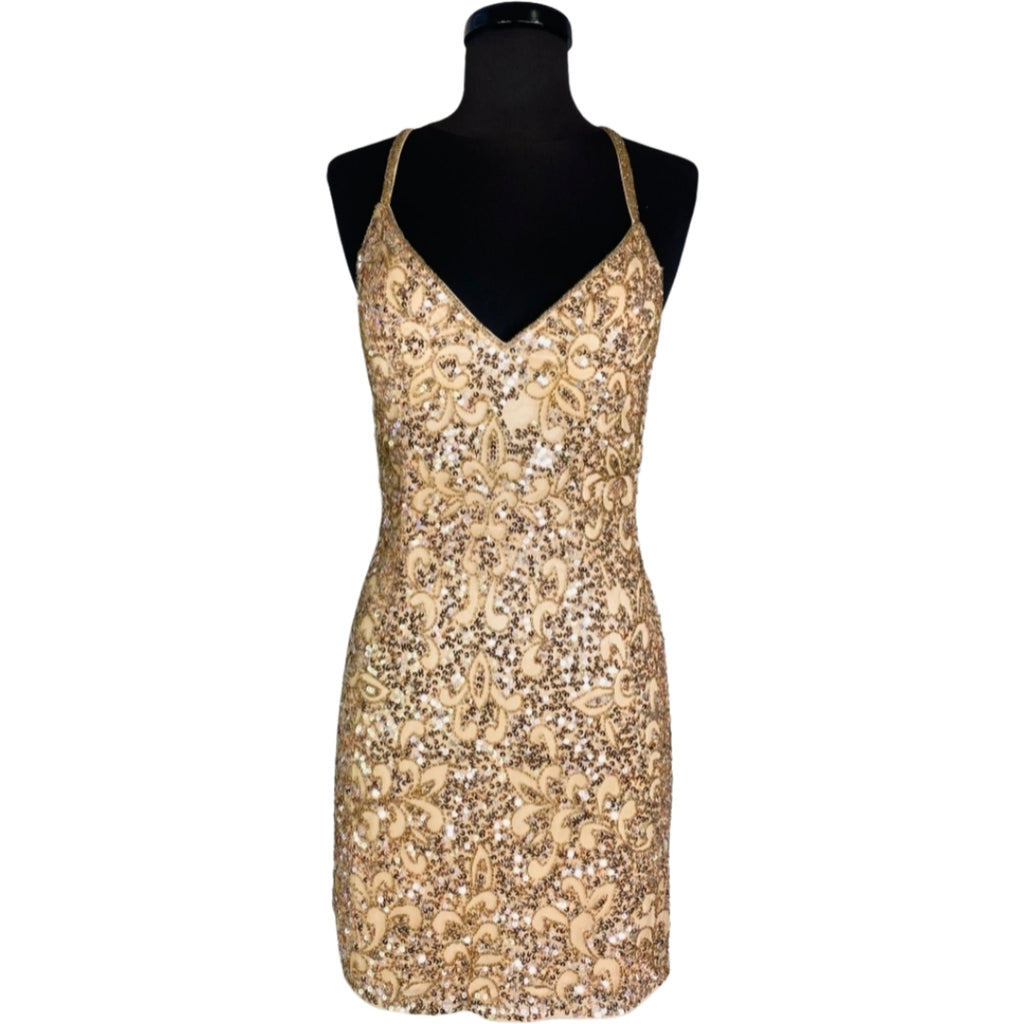 BOUTIQUE Short Sequin Dress Rose Gold Size 4