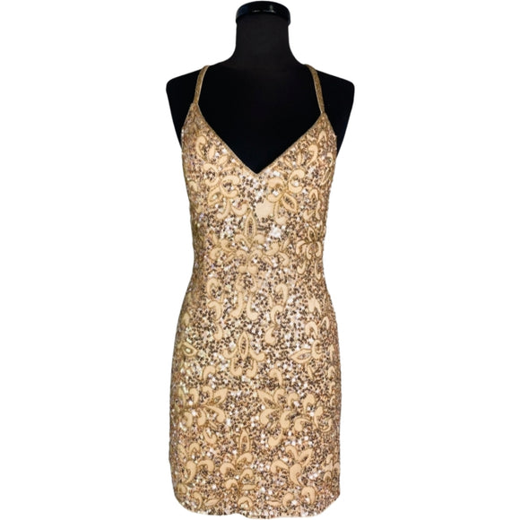 BOUTIQUE Short Sequin Dress Rose Gold Size 4