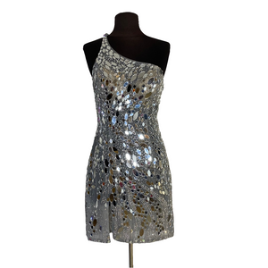 JASZ Short One Shoulder Cocktail Dress Silver Size 6