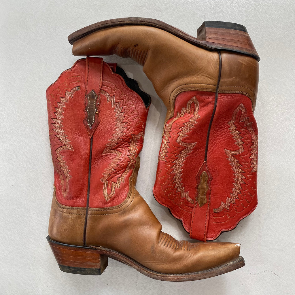 1883 by Lucchese Cowboy Boots Tan and Orange Size 8.5 Style