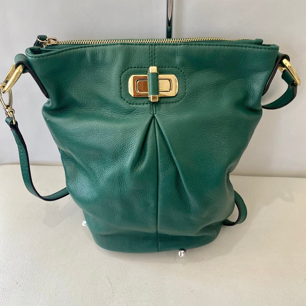 Women's Leather Crossbody Bag, Green Metallic Color Bag