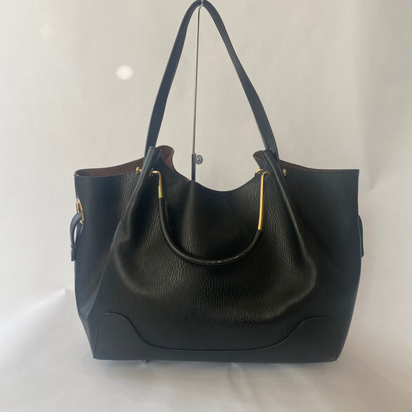 SANDRA ROBERTS SQUARED Leather Black Shoulder Bag