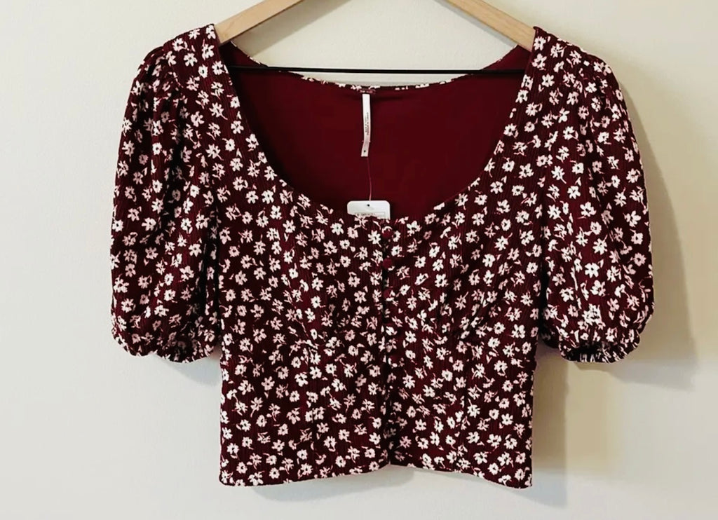 FREE PEOPLE Ditsy Floral Top Wine Size Medium