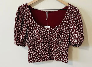 FREE PEOPLE Ditsy Floral Top Wine Size Medium