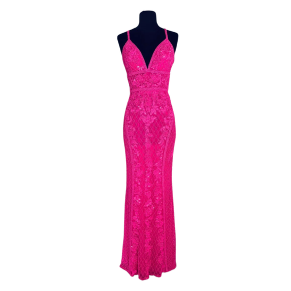 SHERRI HILL Style 54237 Long Neon Pink Size 6