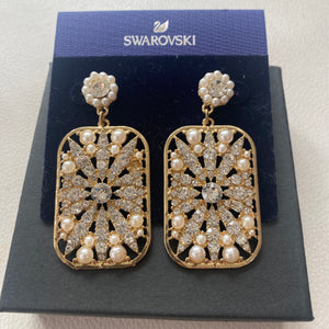 SWAROVSKI Pearl and CrystalGold Tone  Earrings NWT