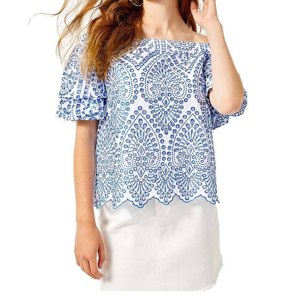 LILLY PULITZER Lesley Top Blue and White Size Medium NWT
