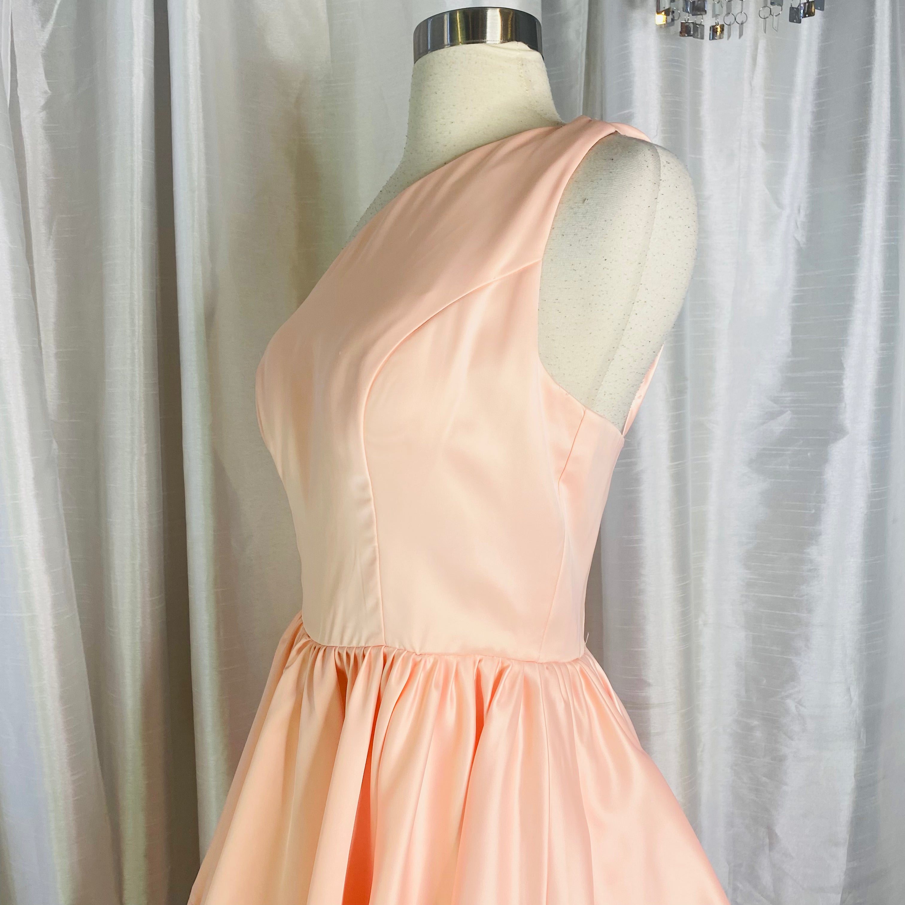 chinese dress ladies HEBEOS Candy Pink/Peach One-Shoulder Sleeveless Charmeuse Ruffles A-Li –  Style Exchange Boutique PGH