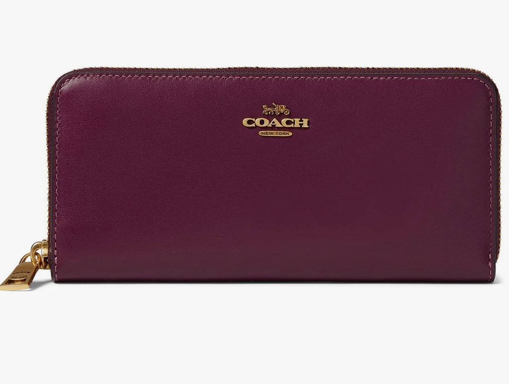 Coach Burgundy Leather Accordion Zip Wallet Coach