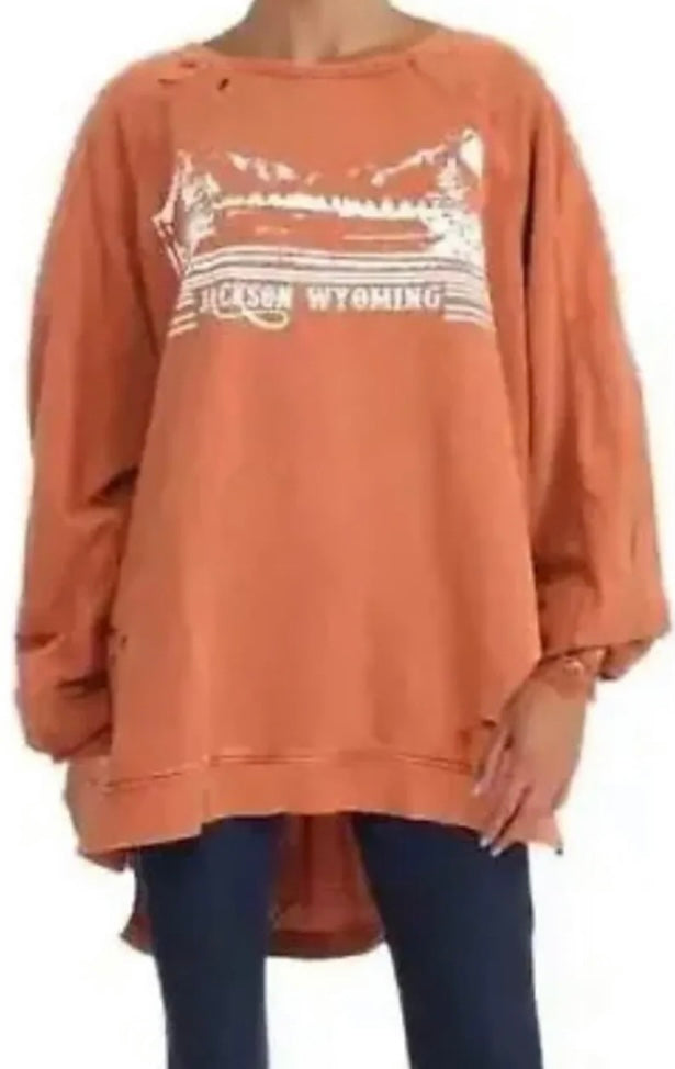 FREE PEOPLE Jackson Wyoming Oversized Pullover Sweatshirt Rust Size Large