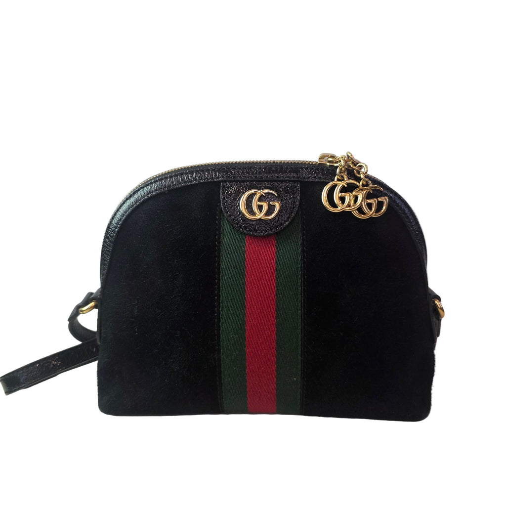 GUCCI Ophidia Dome Crossbody Bag Black Suede Shoulder Bag