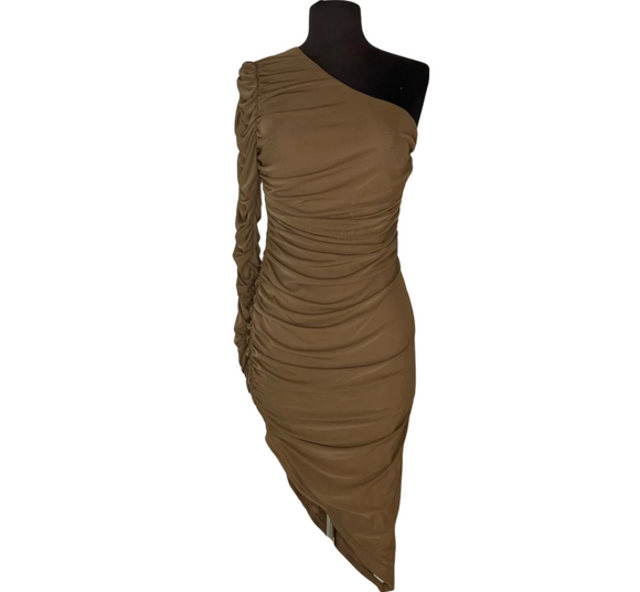 LOVELY DAY Asymmetrical Cocktail Dress Brown Size Medium