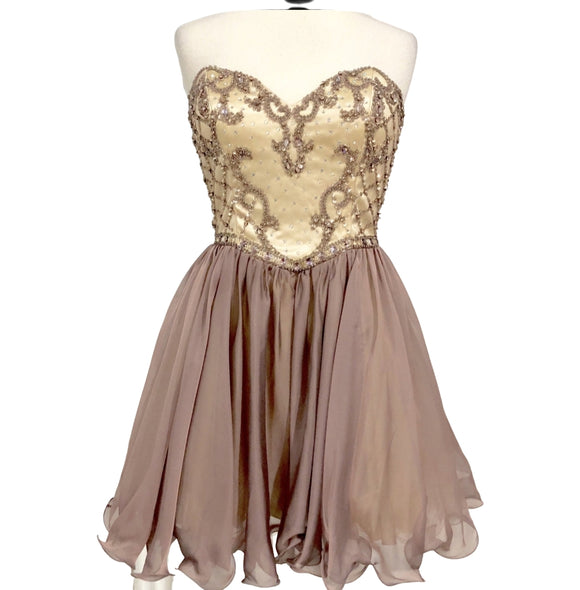 AMELIA COUTURE Mauve & Gold Strapless Sweetheart Short Dress Size 6