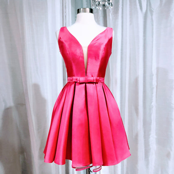 SHERRI HILL S50506 Red Plunging V Satin A-line Short Dress Size 2