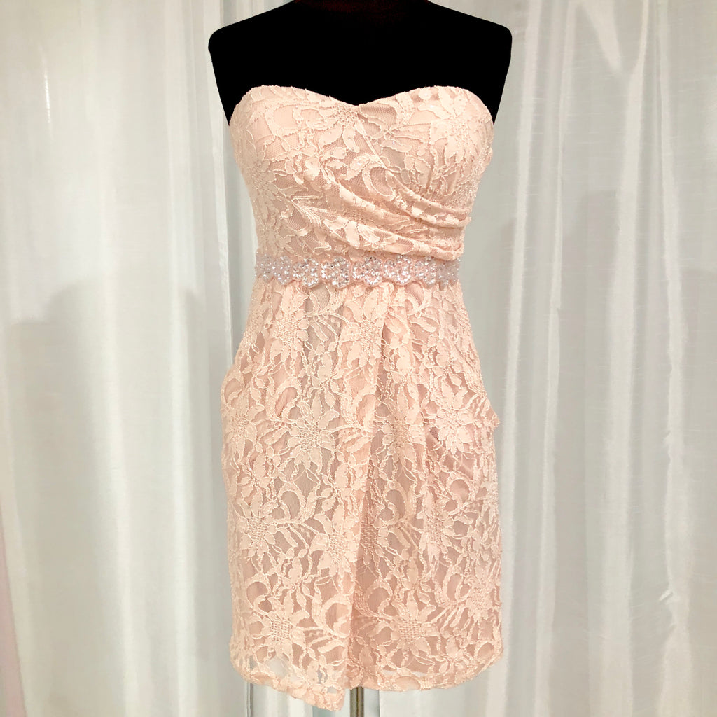 BOUTIQUE Short Blush Lace Form Fitting Gown Size 4
