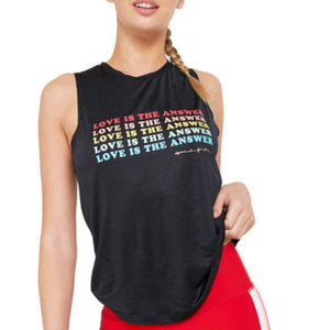 SPIRITUAL GANGSTER Black CorePower Yoga Love Is The Answer Active Slogan Muscle Tank Size XS NWT