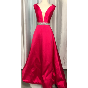 JOVANI 22632 Fuchsia Satin Deep V Long Dress Size 4