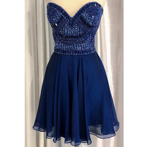 SHERRI HILL 50691 Navy Blue Strapless Embellished Short Dress (Size 14 and Size 2)