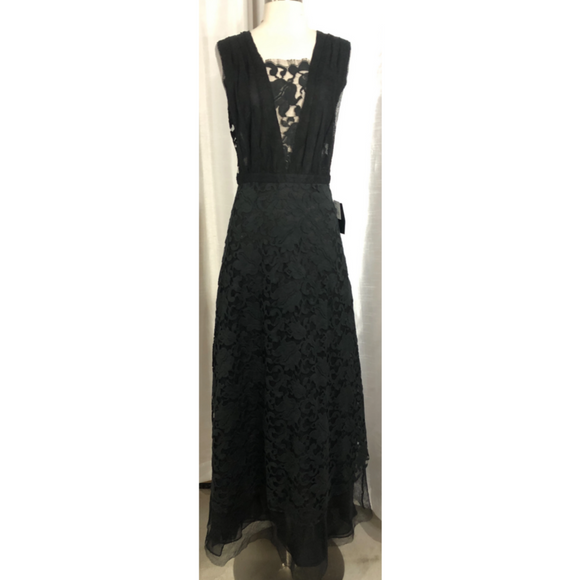 ADAM LIPPES Long Black Lace & Tulle Gown Size 6 NWT