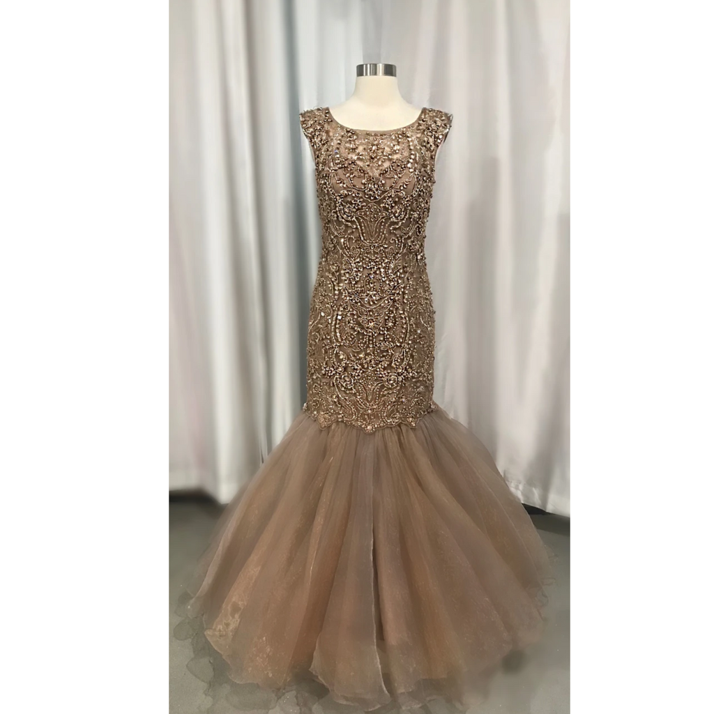 SHERRI HILL Gold Embellished Long Gown Size 6