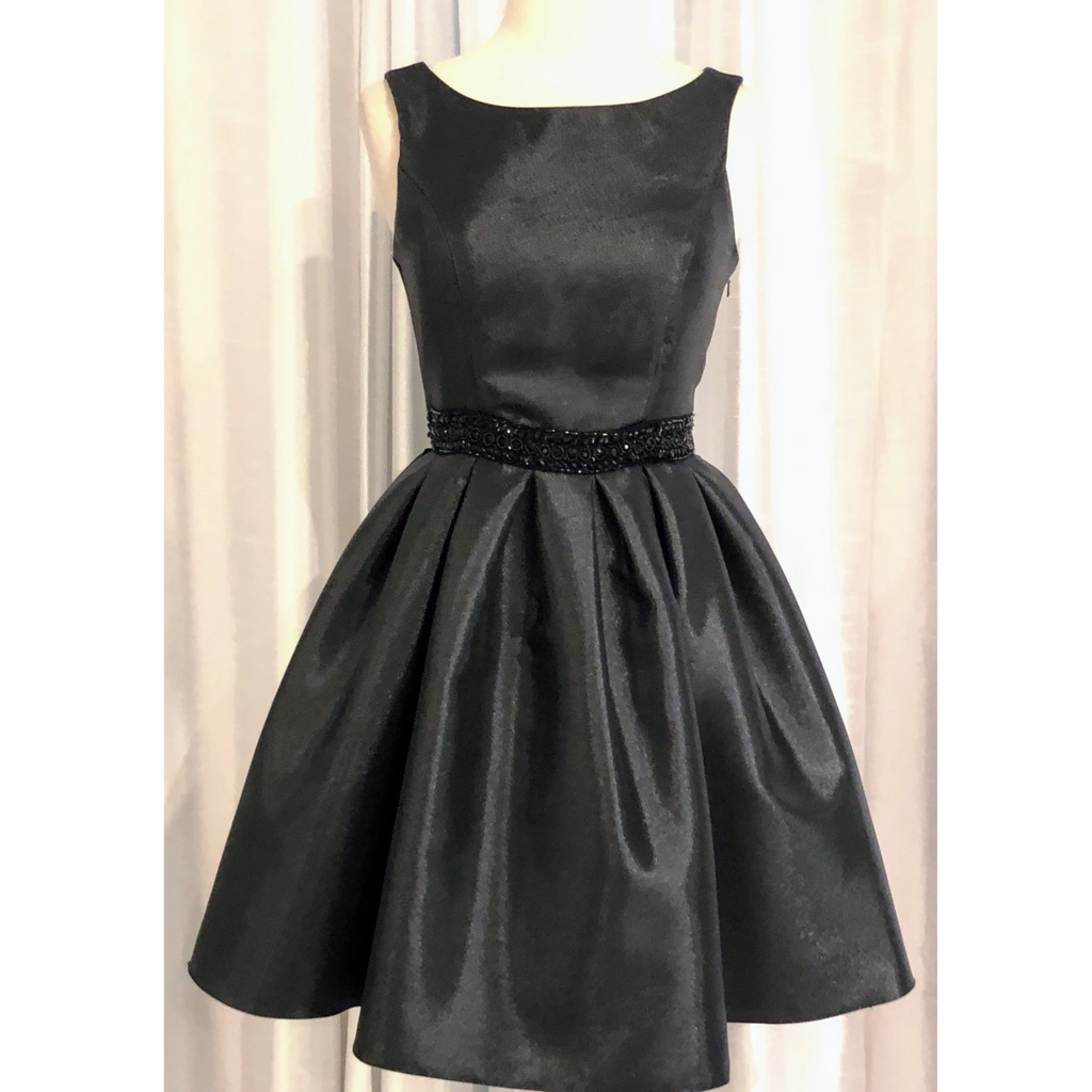 SHERRI HILL 50505 Black A-line Embellished Waist Short Dress Size 4
