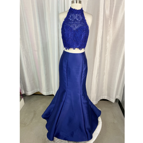 ALYCE PARIS Blue Two-Piece Halter Long Dress Size 4