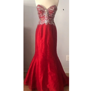 JOVANI Red Embellished Top Sweetheart Long Dress Size 2