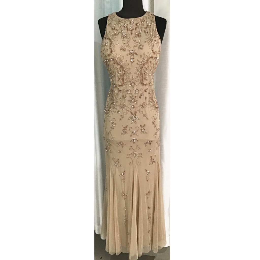 ADRIANNA PAPELL Long Rose Gold Gown – Style Exchange Boutique PGH