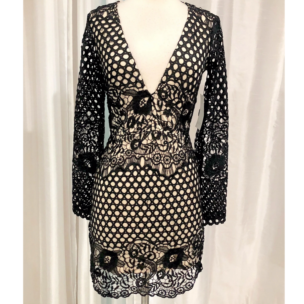 TOBI Black & Nude Netted Long Sleeve Laced Short Dress Size S – Style Exchange Boutique PGH
