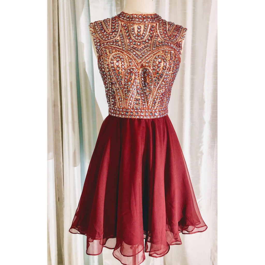 SHERRI HILL 1979 Ruby Red Short Embellished Dress Size 10