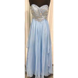 SHERRI HILL 3802 Aqua Blue Long Strapless Beaded Evening Dress Size 12