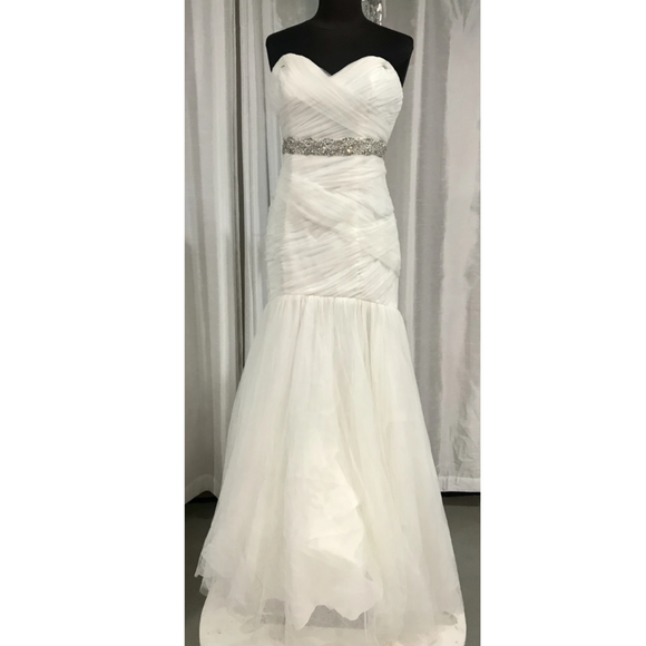 ALFRED ANGELO White Embellished Waist Strapless Wedding Dress Size 8