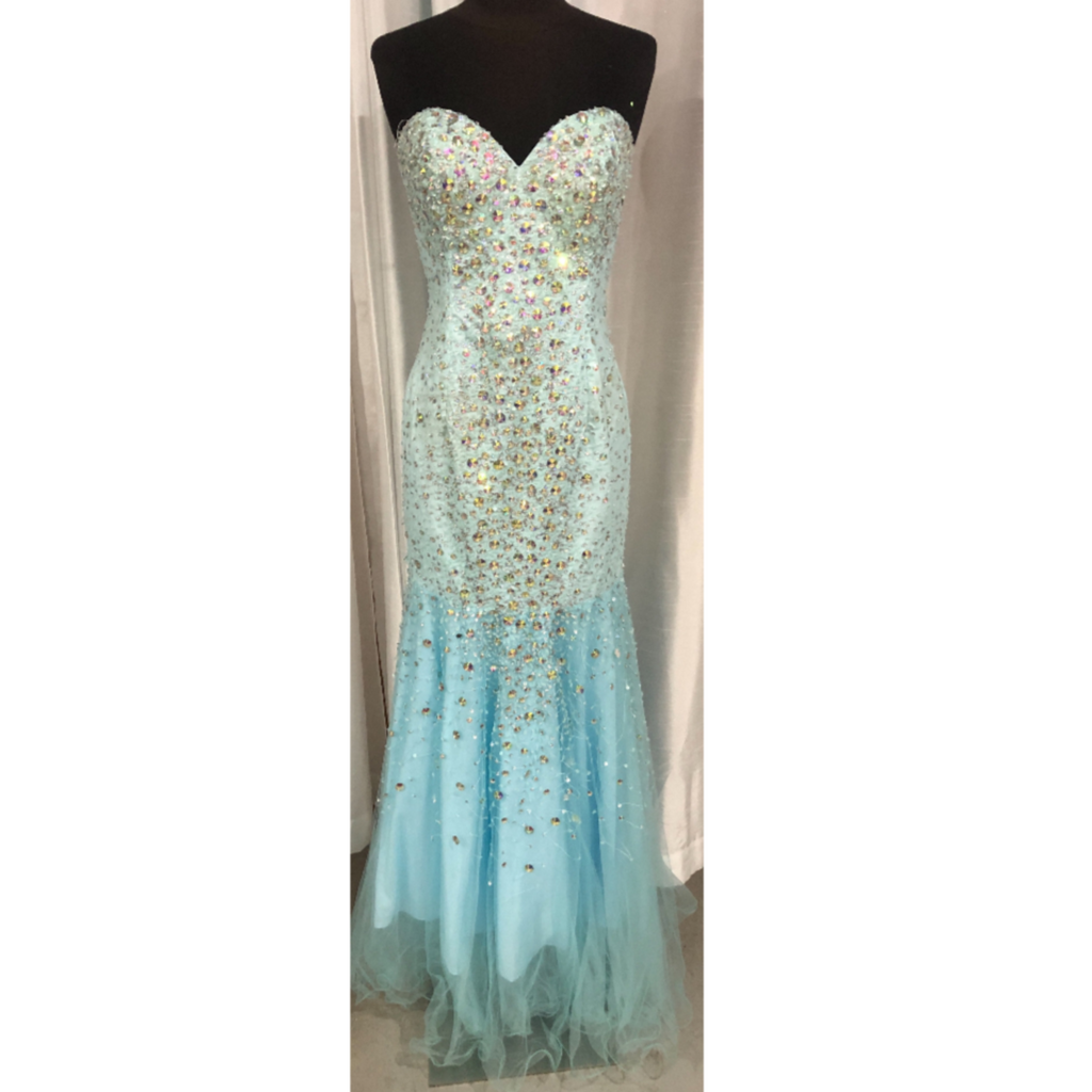 TERANI COUTURE Aqua Strapless Embellished Long Dress Size 8