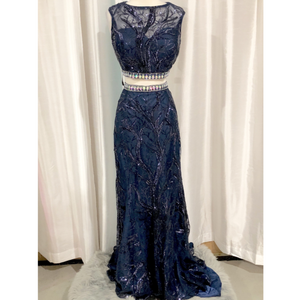 BOUTIQUE Navy Blue Embellished Two-Piece Long  Gown Size 20 NWOT