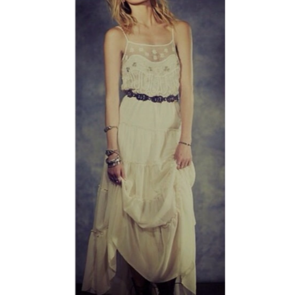 FREE PEOPLE Cream White Tiered Maxi Dress Size XS