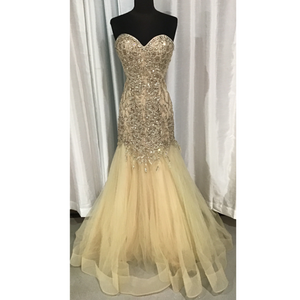 BLUSH PROM Long Strapless Champagne Gown Size 8 NWT