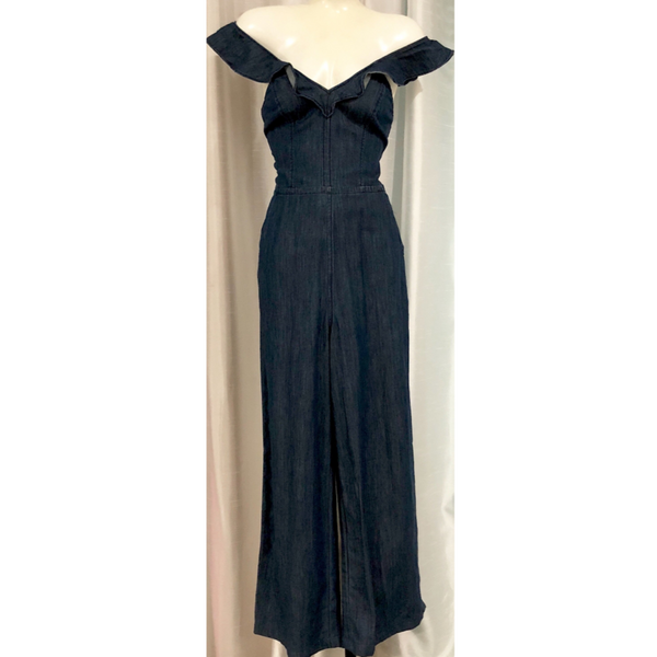 EXPRESS Blue Denim Ruffle Off The Shoulder Jumpsuit Size 4 – Style Exchange  Boutique PGH