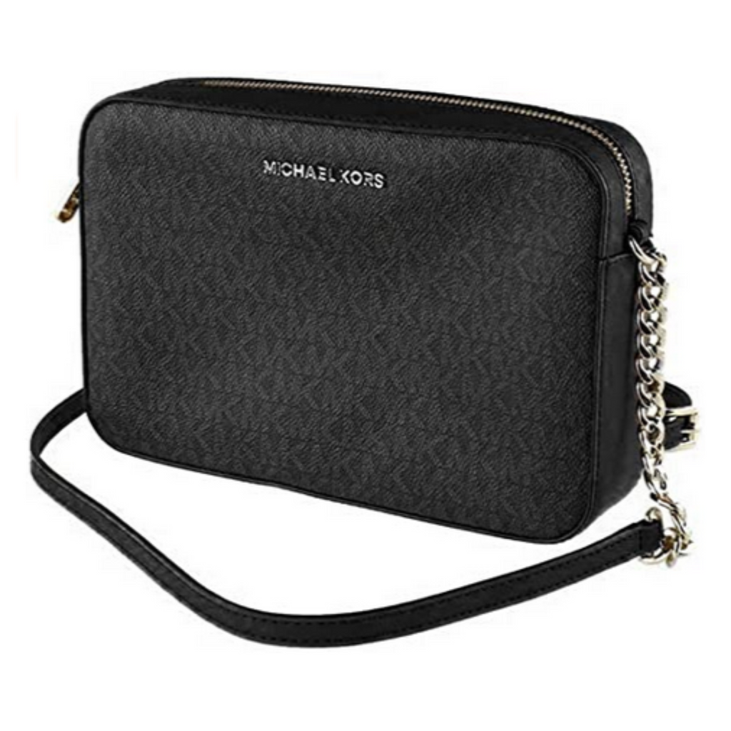 MICHAEL KORS Black MK Signature Logo East West Jet Set Saffiano