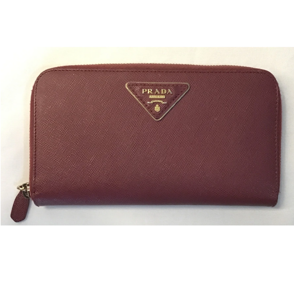 PRADA Saffiano Triangle Zip Around Wallet Ibisco Style Exchange