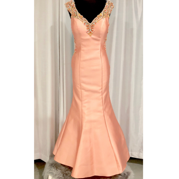 BOUTIQUE Long Peach Mermaid Gown Size 8