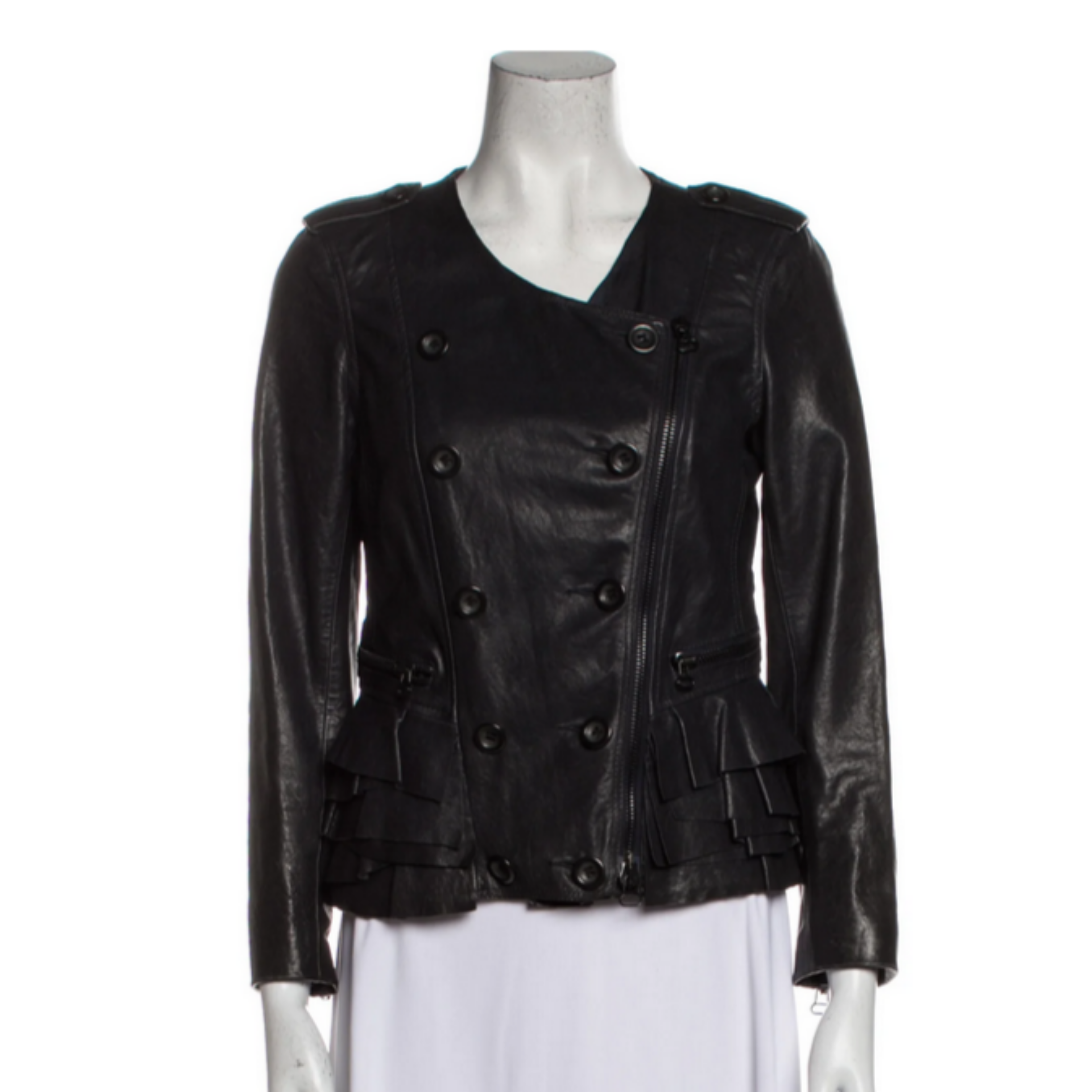 3.1 phillip lim レザージャケット サイズ2 3.1 PHILLIP LIM Black Ruffle Trim Leather Jacket Size 4 NWOT