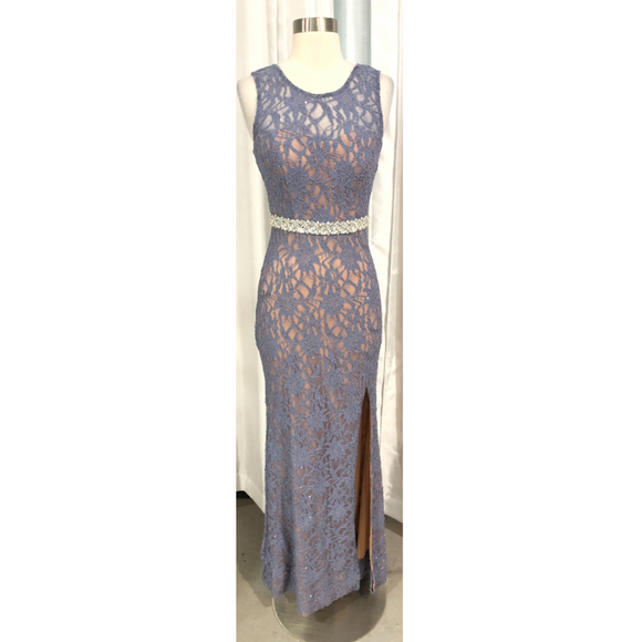 BOUTIQUE Long Periwinkle & Nude Lace Gown Size 5