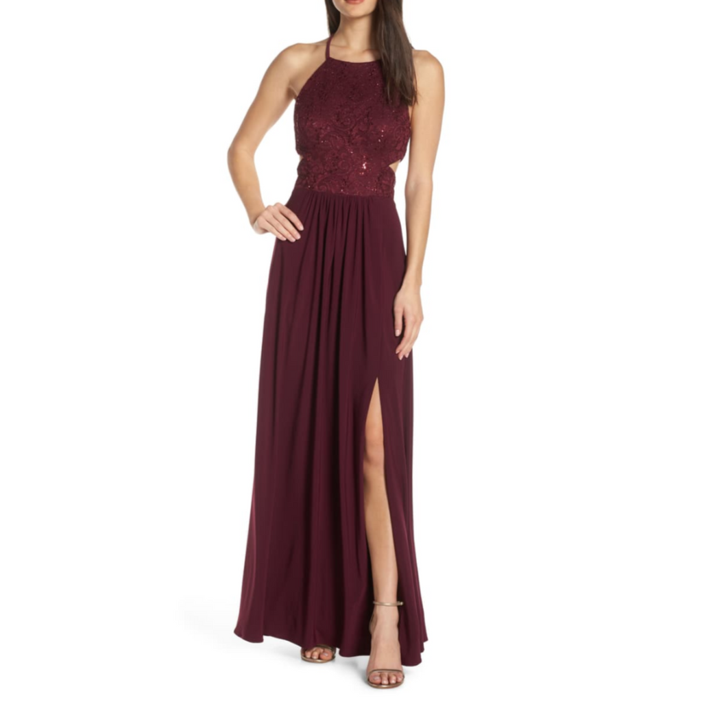 MORGAN & CO Long Wine Halter Gown Size 5