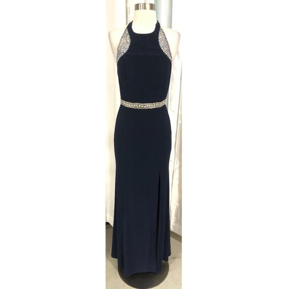 BOUTIQUE Long Navy Halter Top Gown Size M NWT