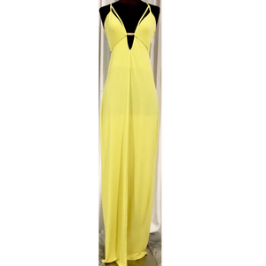 BOUTIQUE Long Chartreuse Plunging Neckline Dress Size M