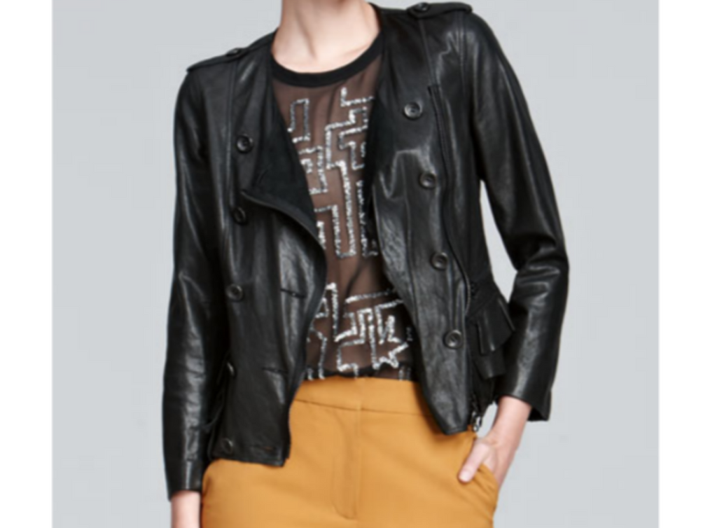 3.1 PHILLIP LIM Black Ruffle Trim Leather Jacket Size 4 NWOT