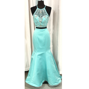 Boutique Long Embellished Aqua Two Piece Gown Size 4