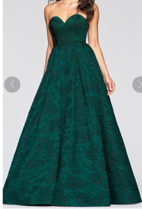 FAVIANA Long A-Line Green Brocade Gown Size 8